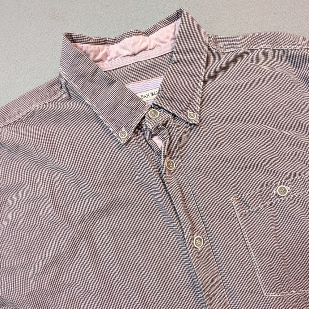 32 Bar Blues Button Down‎ Shirt Mens Large Check Pattern Long Sleeve